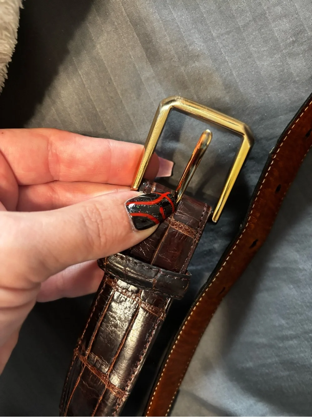 Trafalgar Two-Tone Genuine Alligator/Leather Belt with Gold Buckle